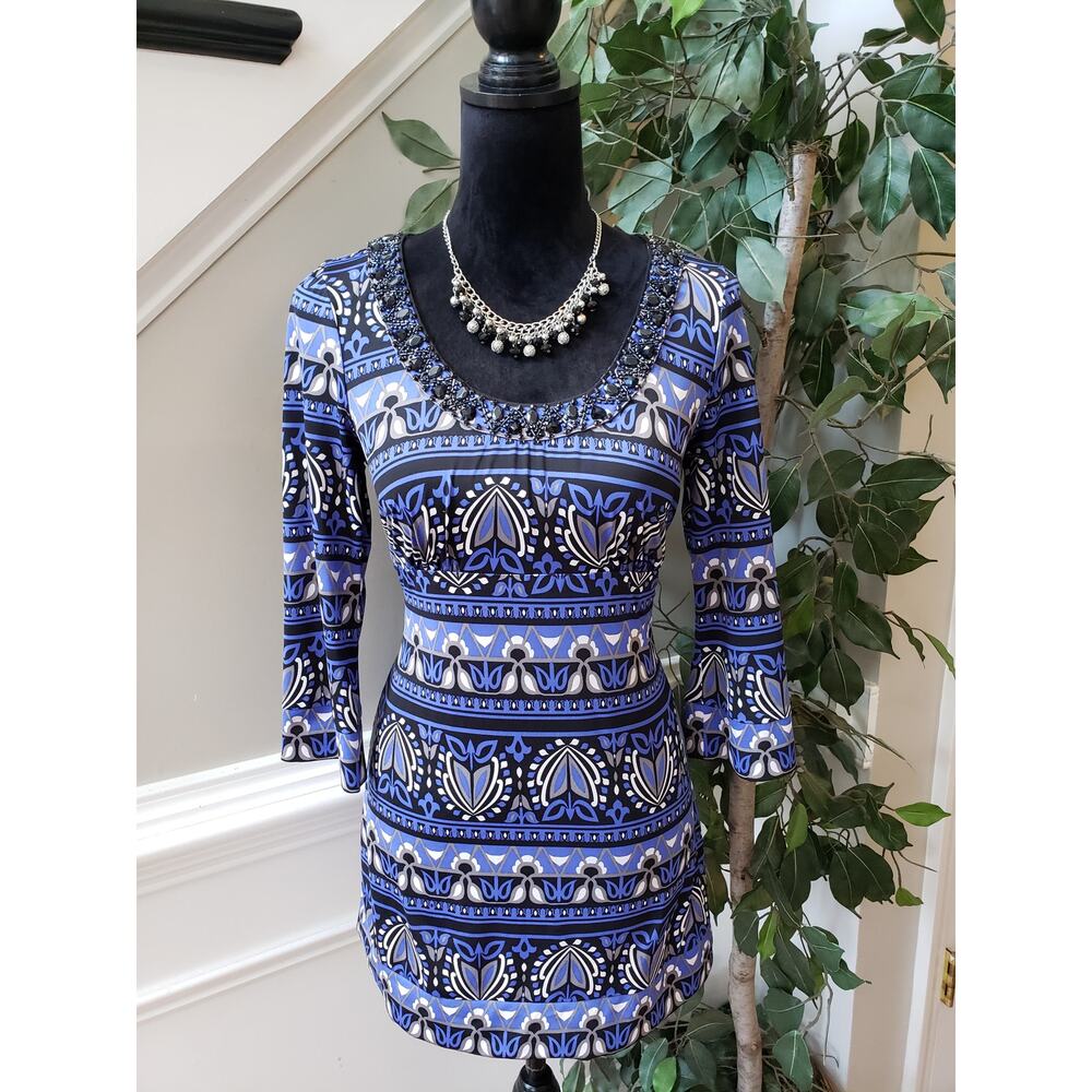 Inc International Concepts Blouse Top Womens Petite Small Multi Beaded Geo Print